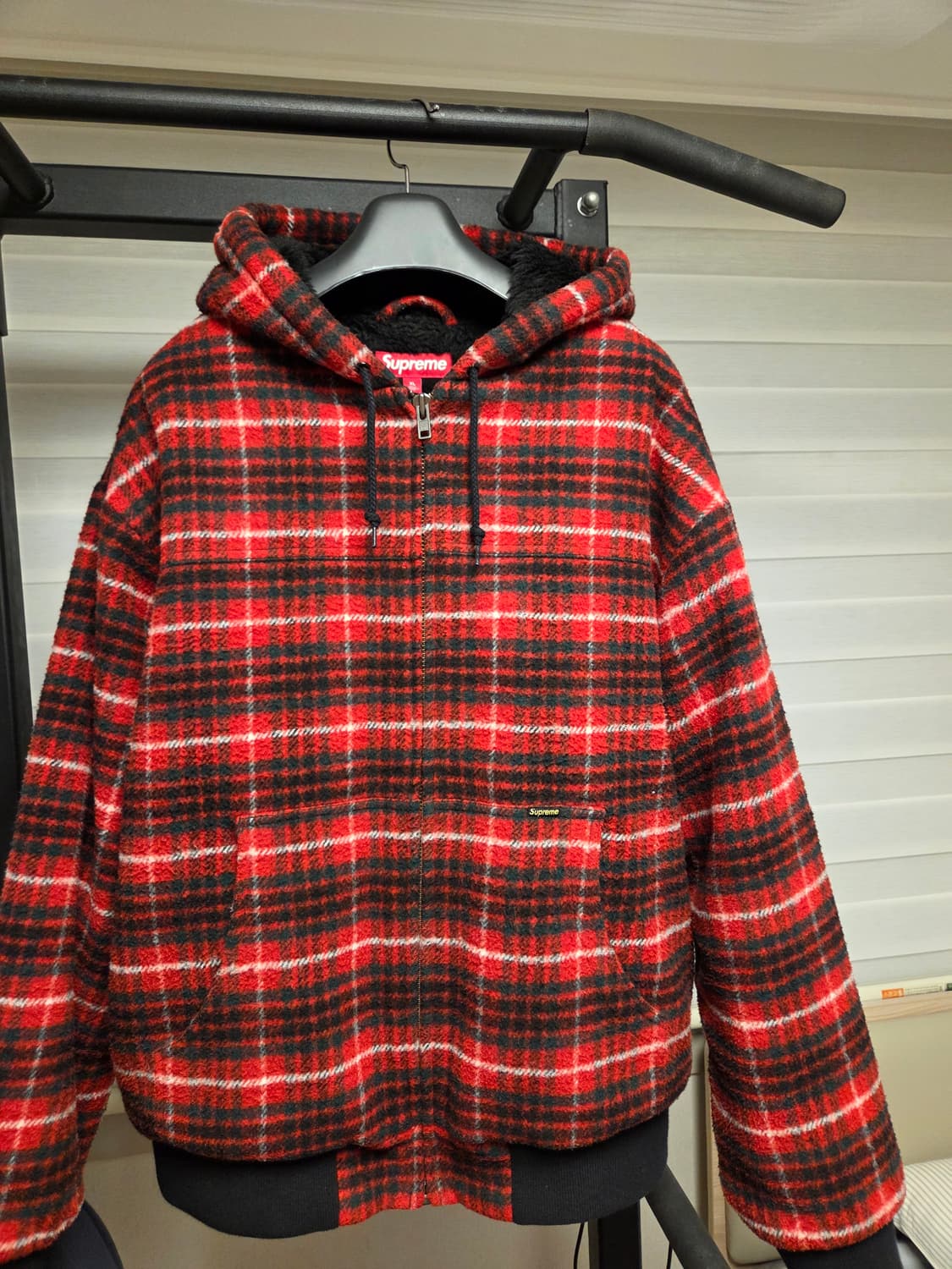 슈프림 플레이드 울 후드 워크 자켓 레드 XL 상품이미지2