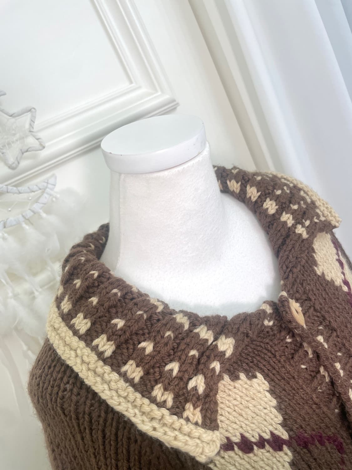 brown beige check wood button collar car 상품이미지7