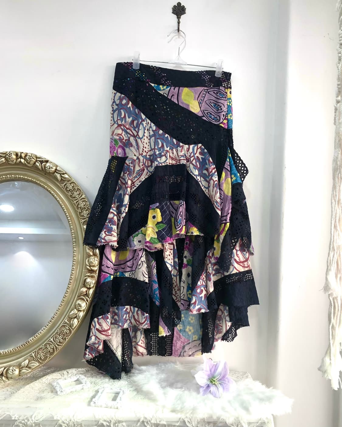 lavender patchwork lace layered skirt  상품이미지1