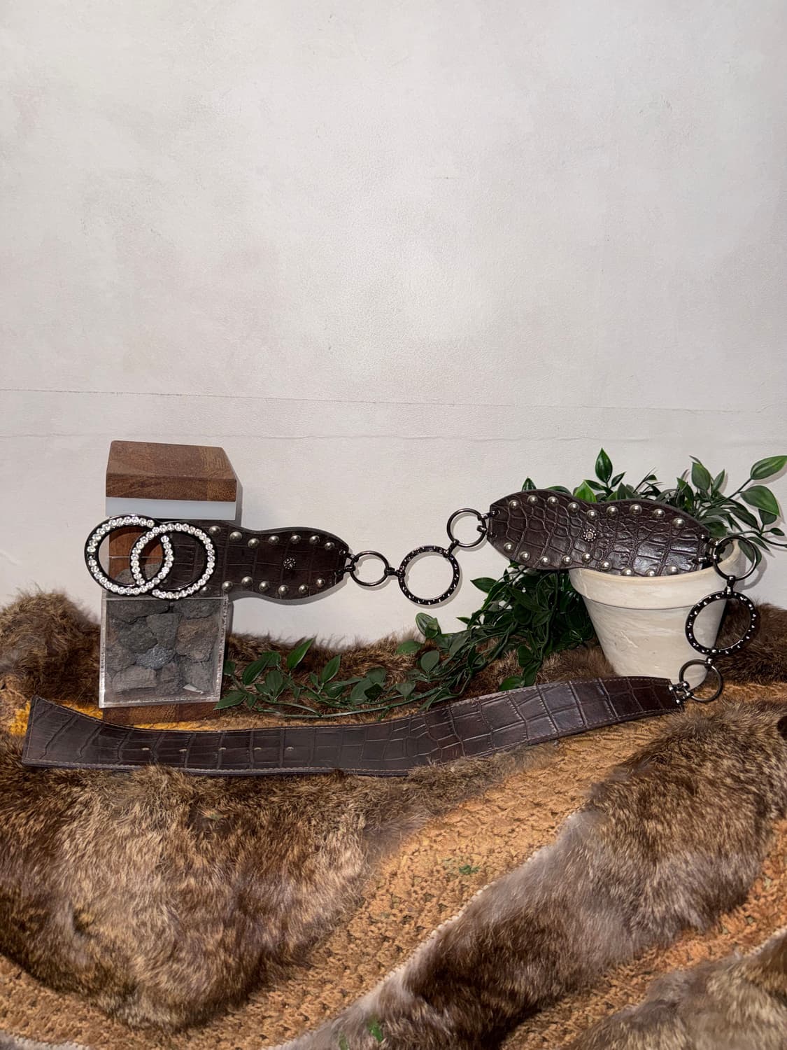 Dark brown ethnic cubic chain belt  상품이미지1