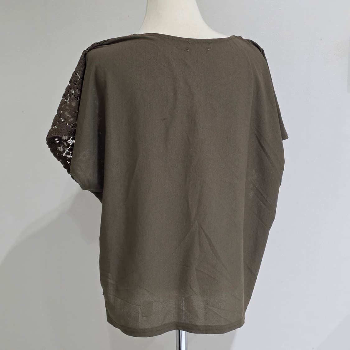 엑시즈팜 일본빈티지)딥그린카키 스즈코모리걸 레이어드 니트시스루블라우스 상품이미지4