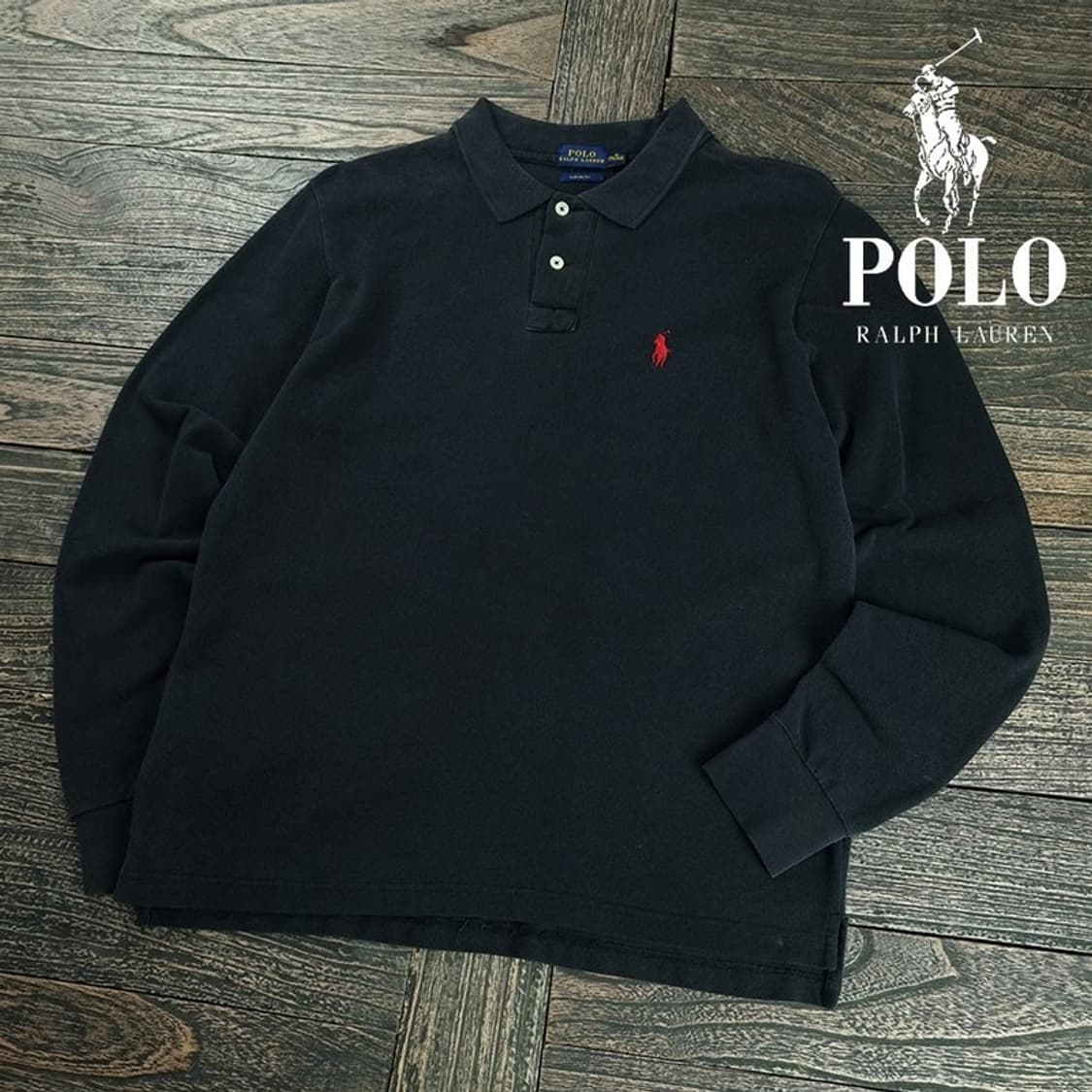 [폴로 랄프로렌] 포니 로고 자수 긴팔 카라티 블랙 M19496 상품이미지1