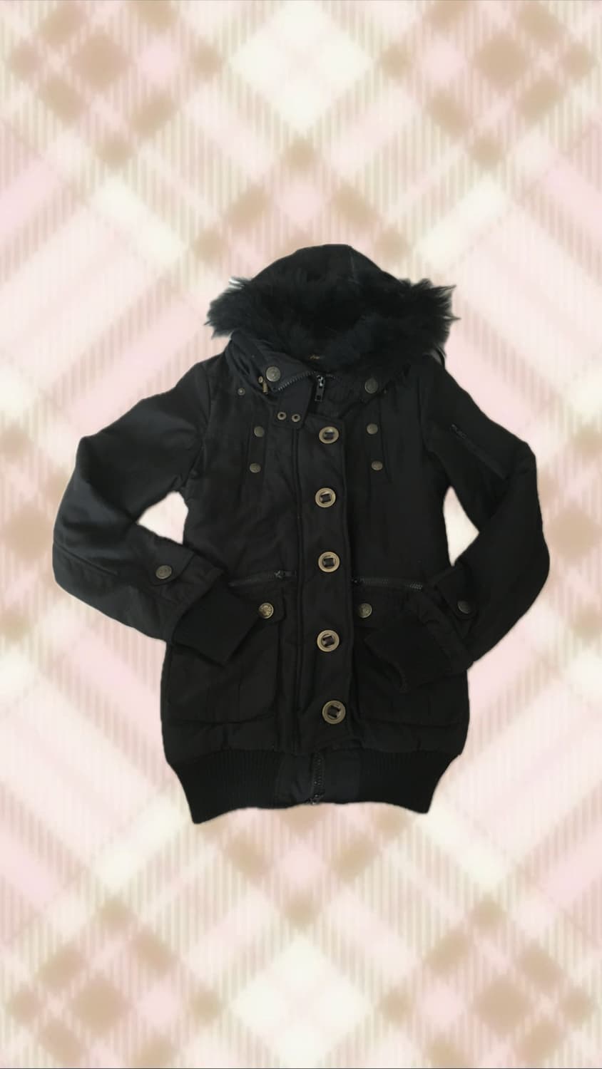 불랙 퍼 후드 야상 점퍼 자켓 갸루 오네 와투케 펑크 빈티지 상품이미지1