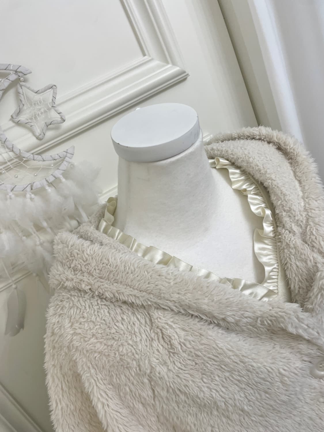 OLIVE DES OLIVE ivory fur hoodie crop ca 상품이미지7