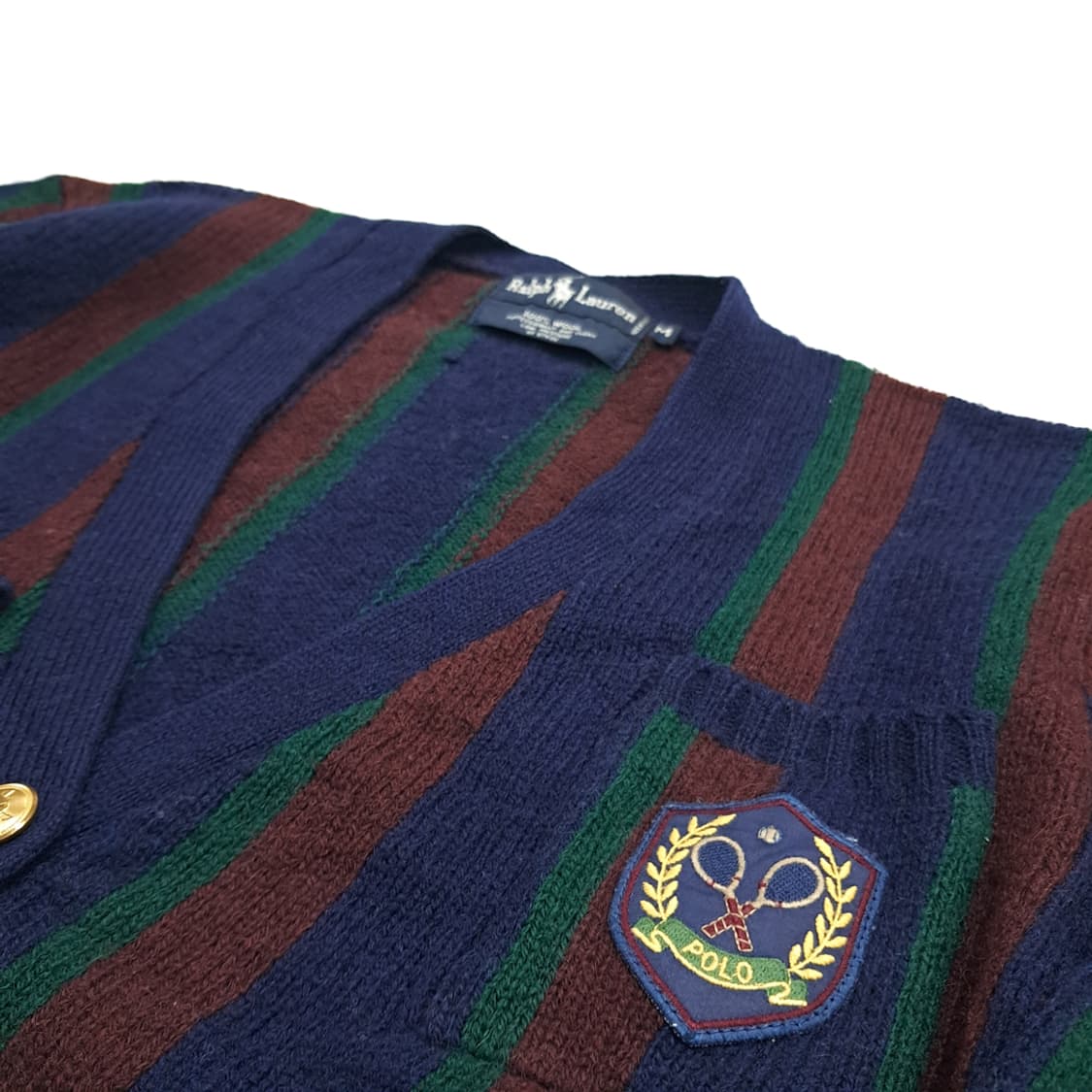CN970 M 폴로 랄프로렌 90s 프레피 금장 스트라이프 울 가디건 상품이미지5