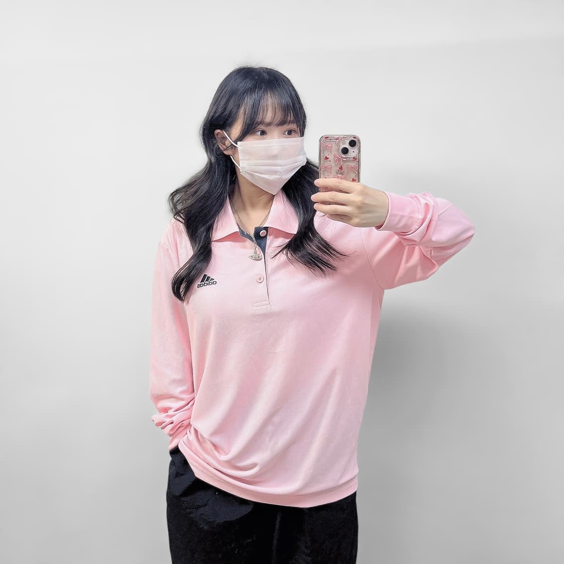 아디다스 폴로 카라 롱슬리브 핑크 상품이미지1