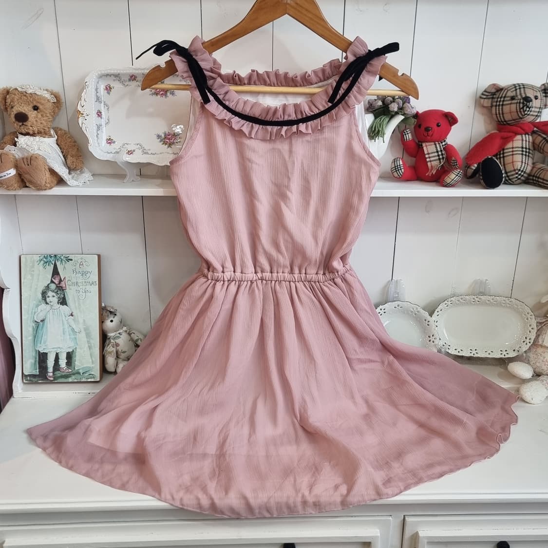 쉬폰 핑크 프릴 리본 원피스 상품이미지3