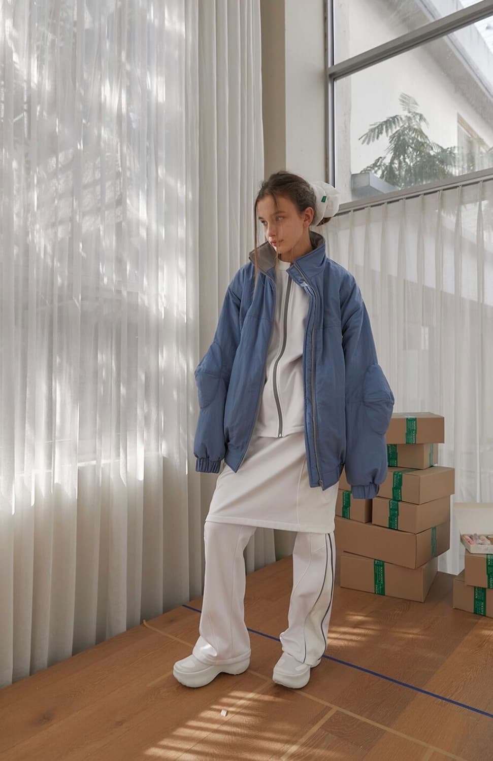 노컨텐츠 져지 미디 스커트 화이트 스포티 상품이미지2