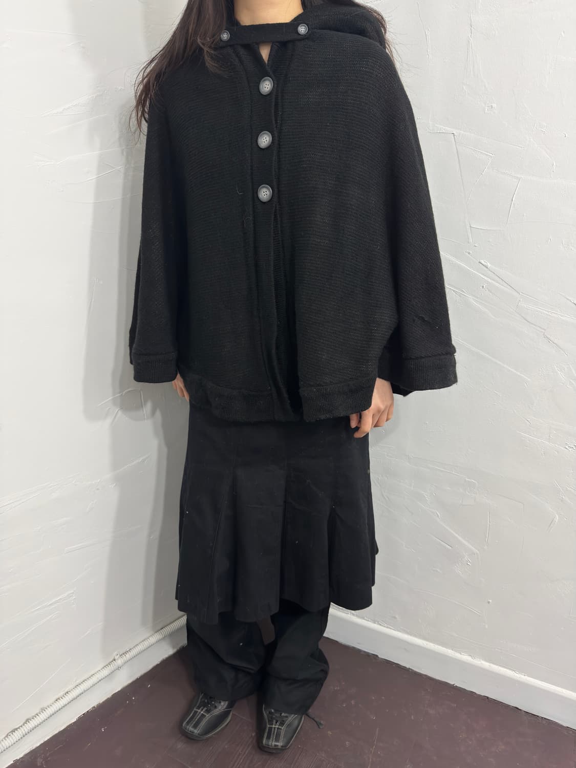 knit hood button cape 상품이미지2