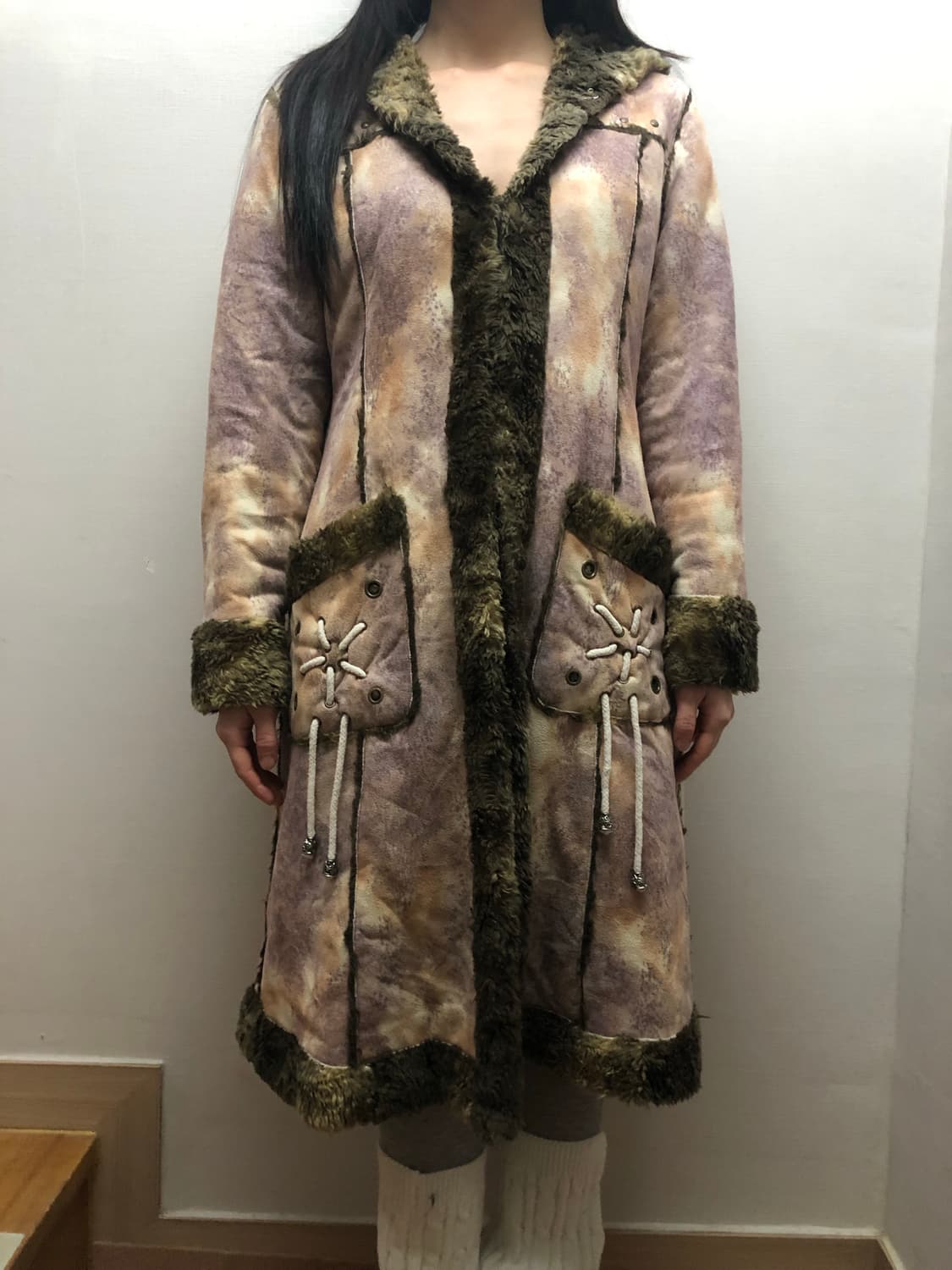 빈티지 핑크 마블 퍼 코트 상품이미지1