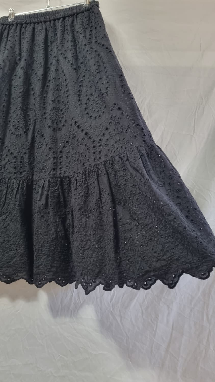 일본빈티지 펀칭 레이스 자수 롱 스커트 블랙 상품이미지2