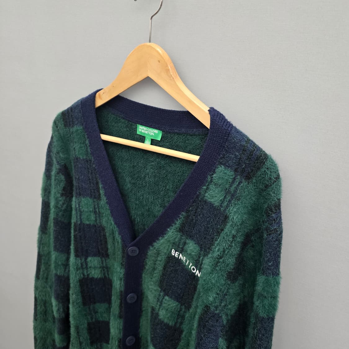 베네통 25FW 그린 체크 가디건 상품이미지3