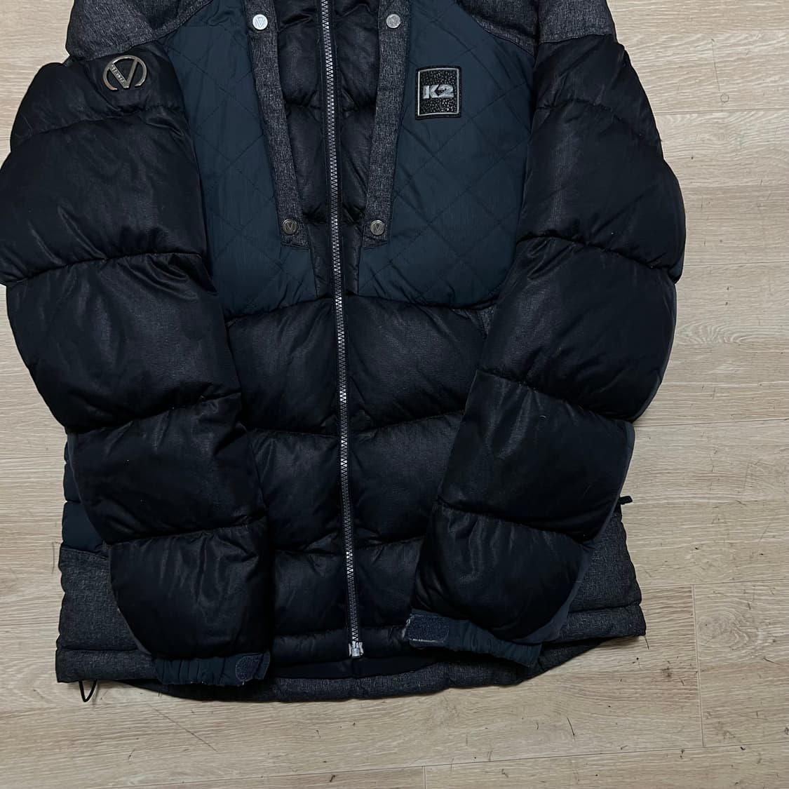 K2 아웃도어 구스다운 와펜 후드 패딩 점퍼 [블랙] M/95 상품이미지3