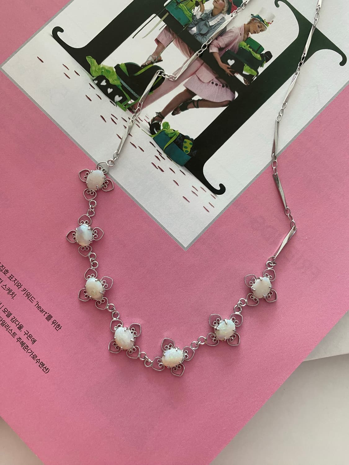 오팔빛 스톤 목걸이 y2k 빈티지 주얼리 상품이미지2