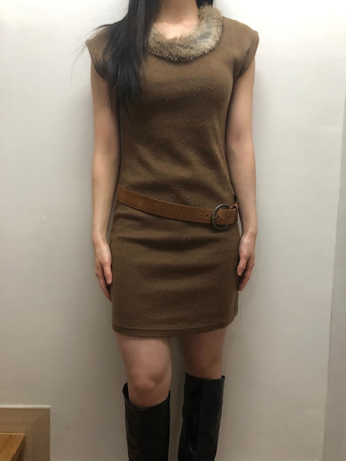 빈티지 브라운 퍼 디테일 원피스 상품이미지7