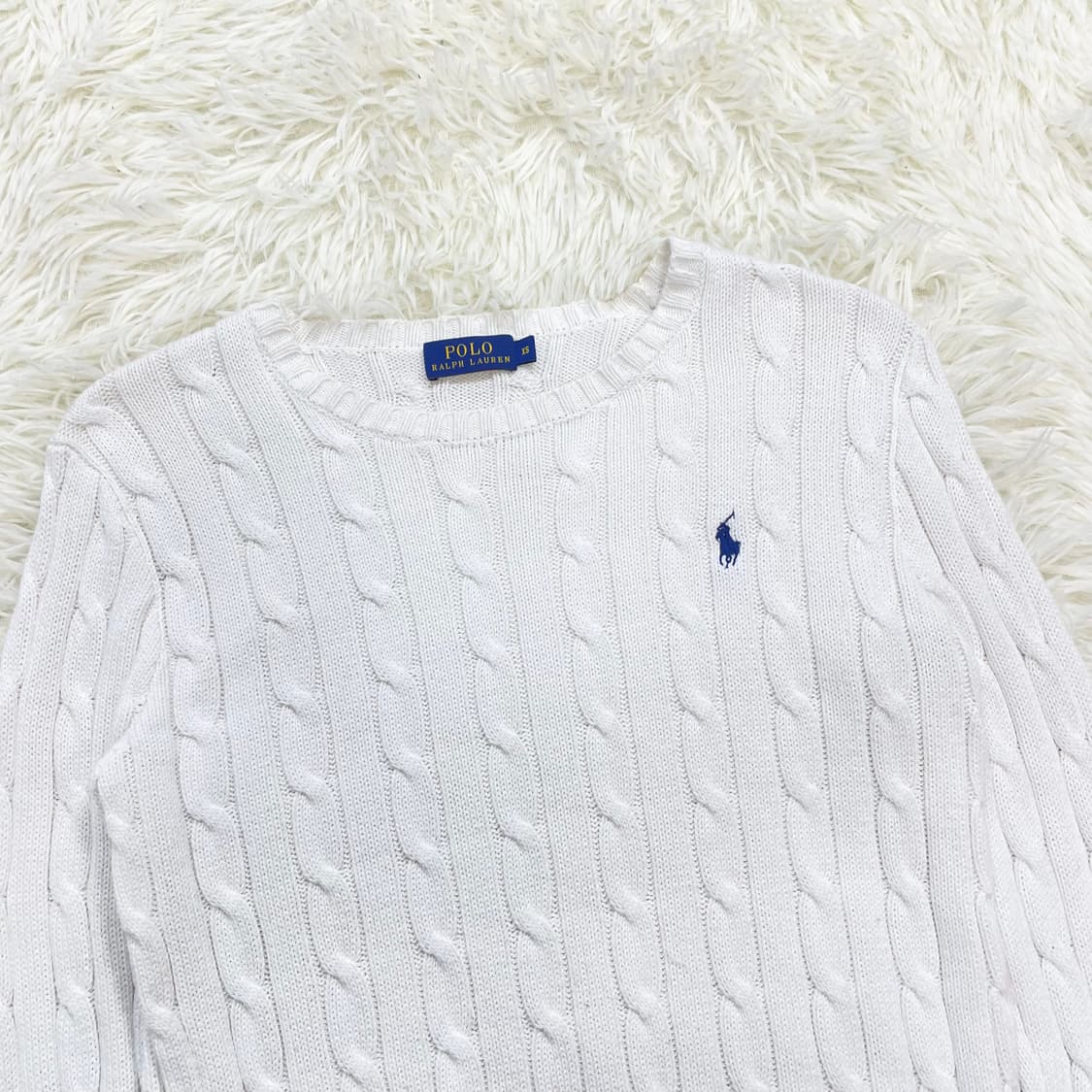폴로 랄프로렌 포니 로고 케이블 라운드 니트 화이트 상품이미지3