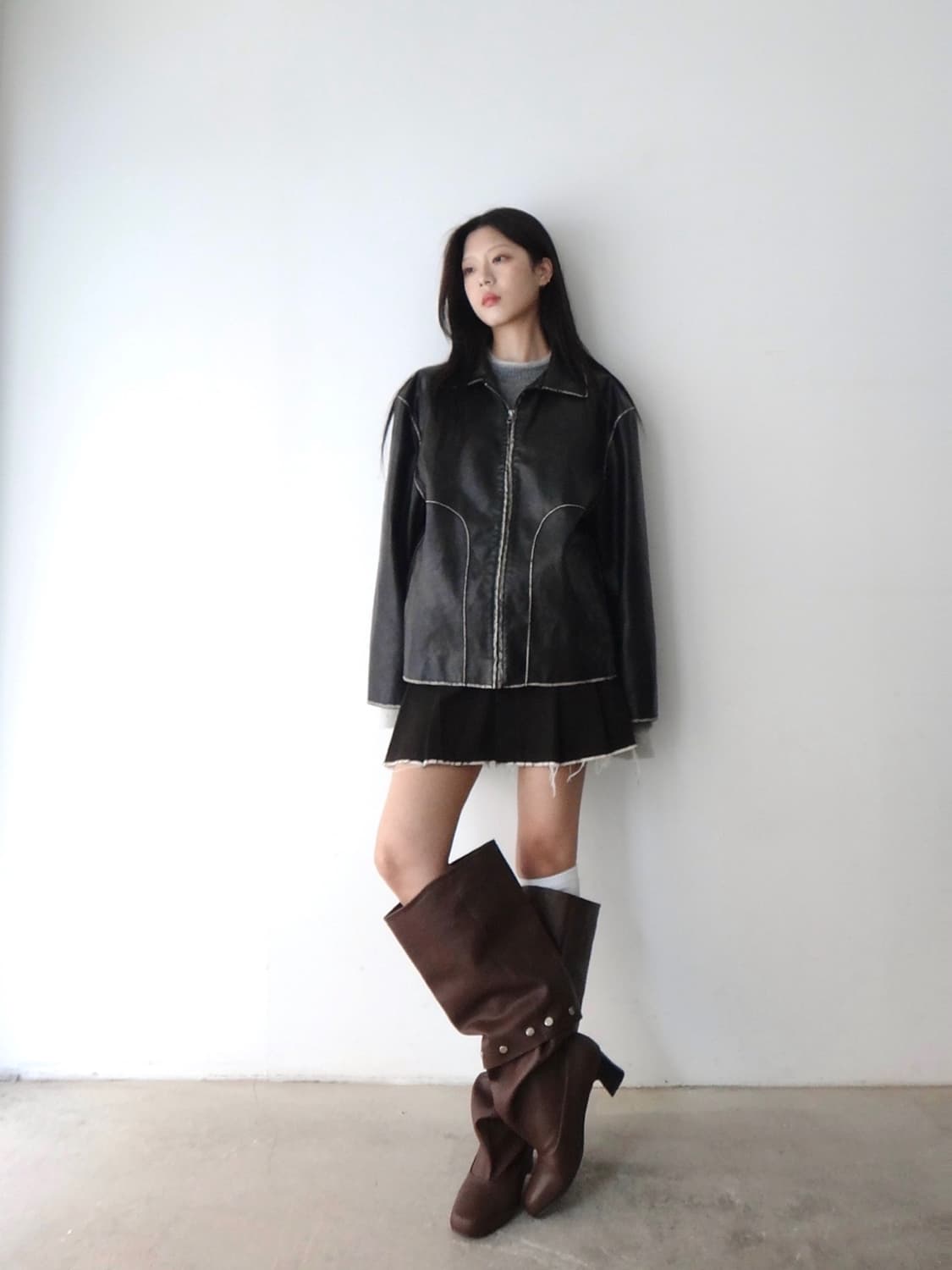Smudge line leather jacket / deep brown 상품이미지6