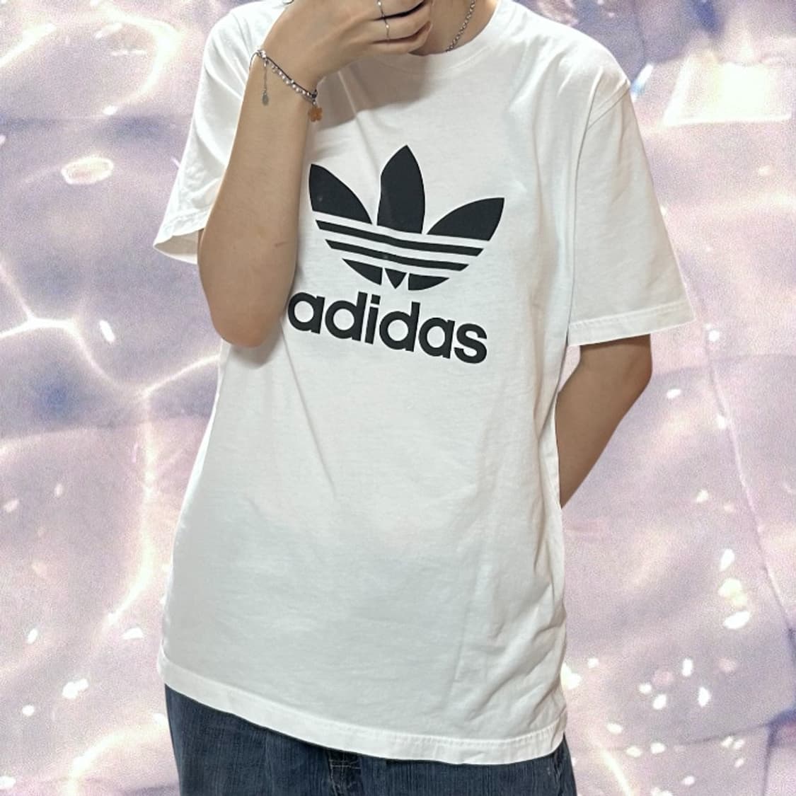 아디다스 트레포일 불꽃 빅로고 화이트 반팔 티셔츠 115 상품이미지2