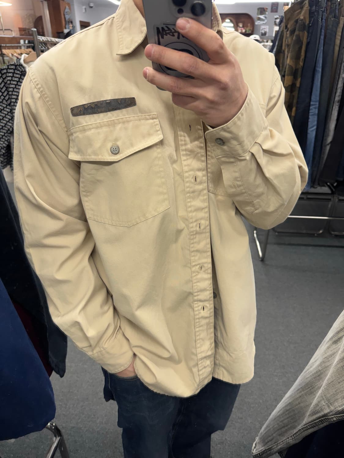 L)할리데이비슨 vintage 베이지 워크 긴팔셔츠 상품이미지1