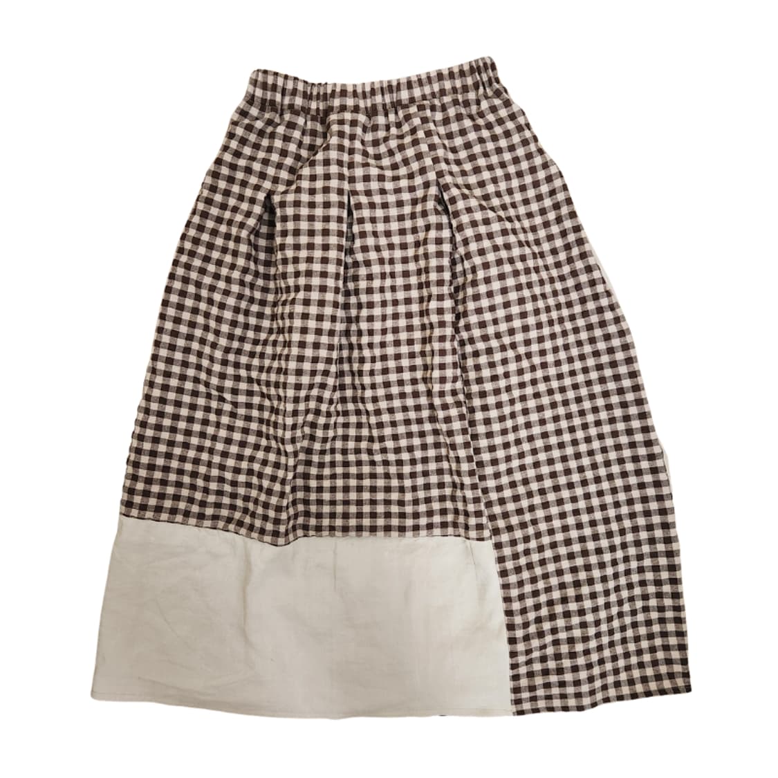 [기장수선가능] 360도 양면 베이지 체크 패치 롱스커트
 상품이미지5