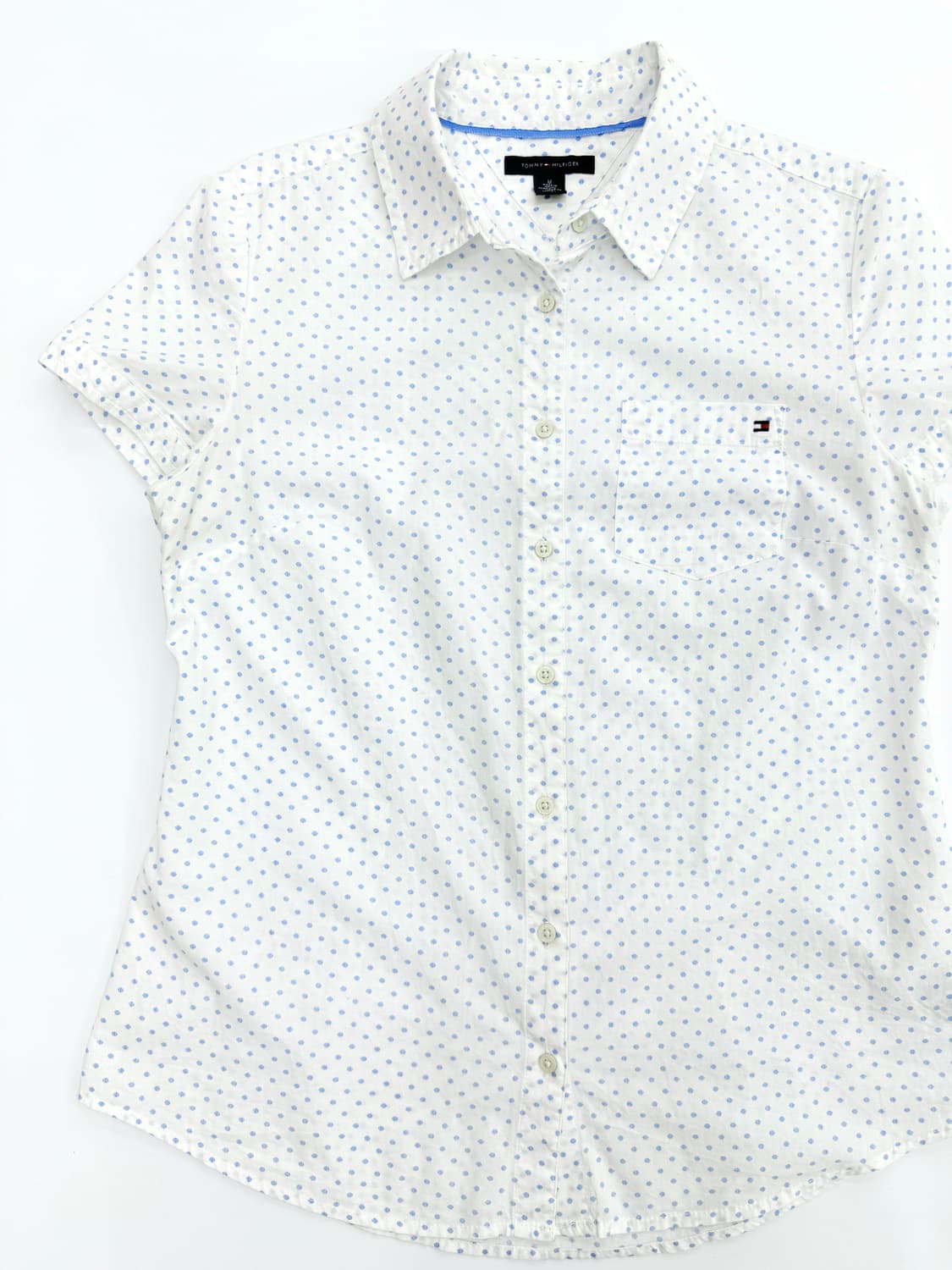 빈티지 타미 힐피거 블루 도트 반팔 라인 셔츠 상품이미지3