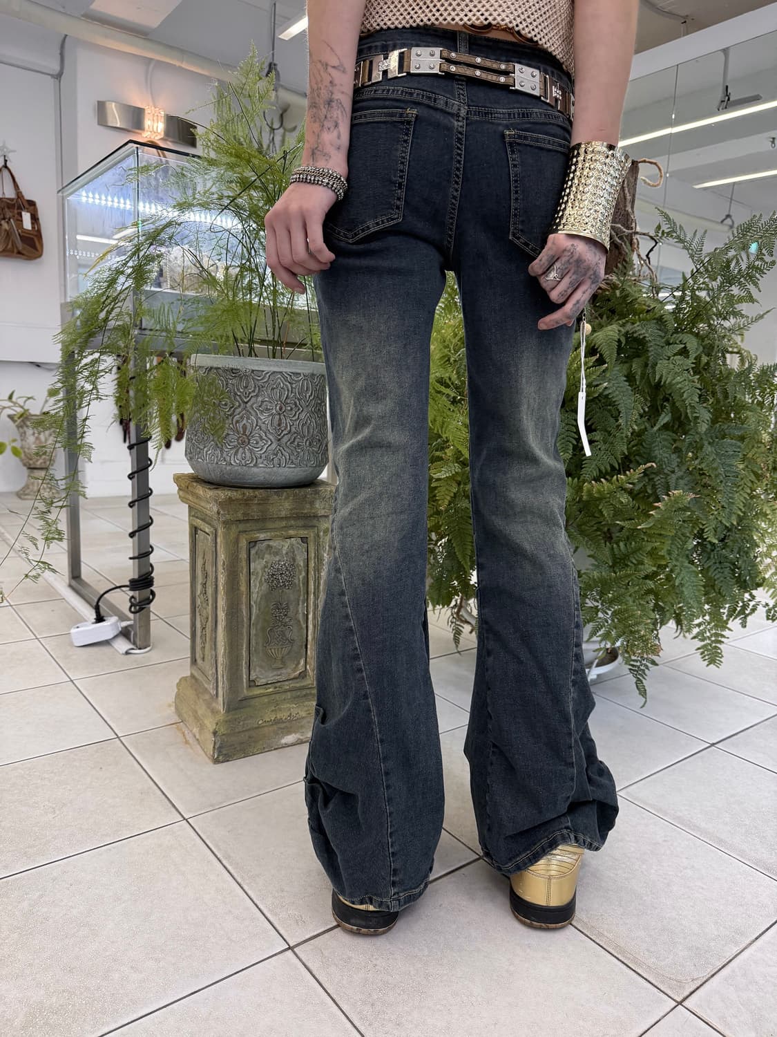  stud cross shirring jeans 상품이미지3