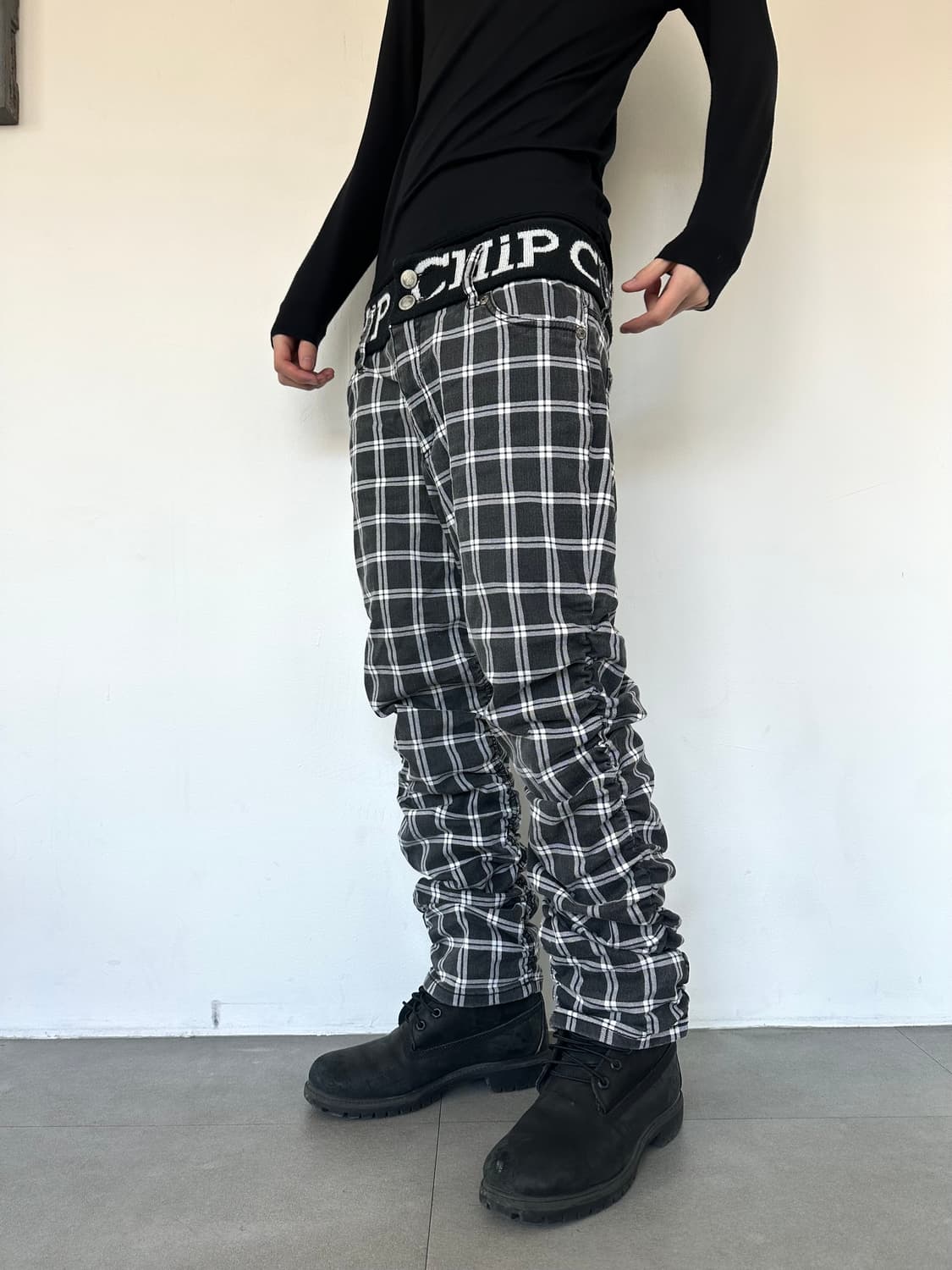 JPN VTG 셔링 체크 새깅팬츠 상품이미지1