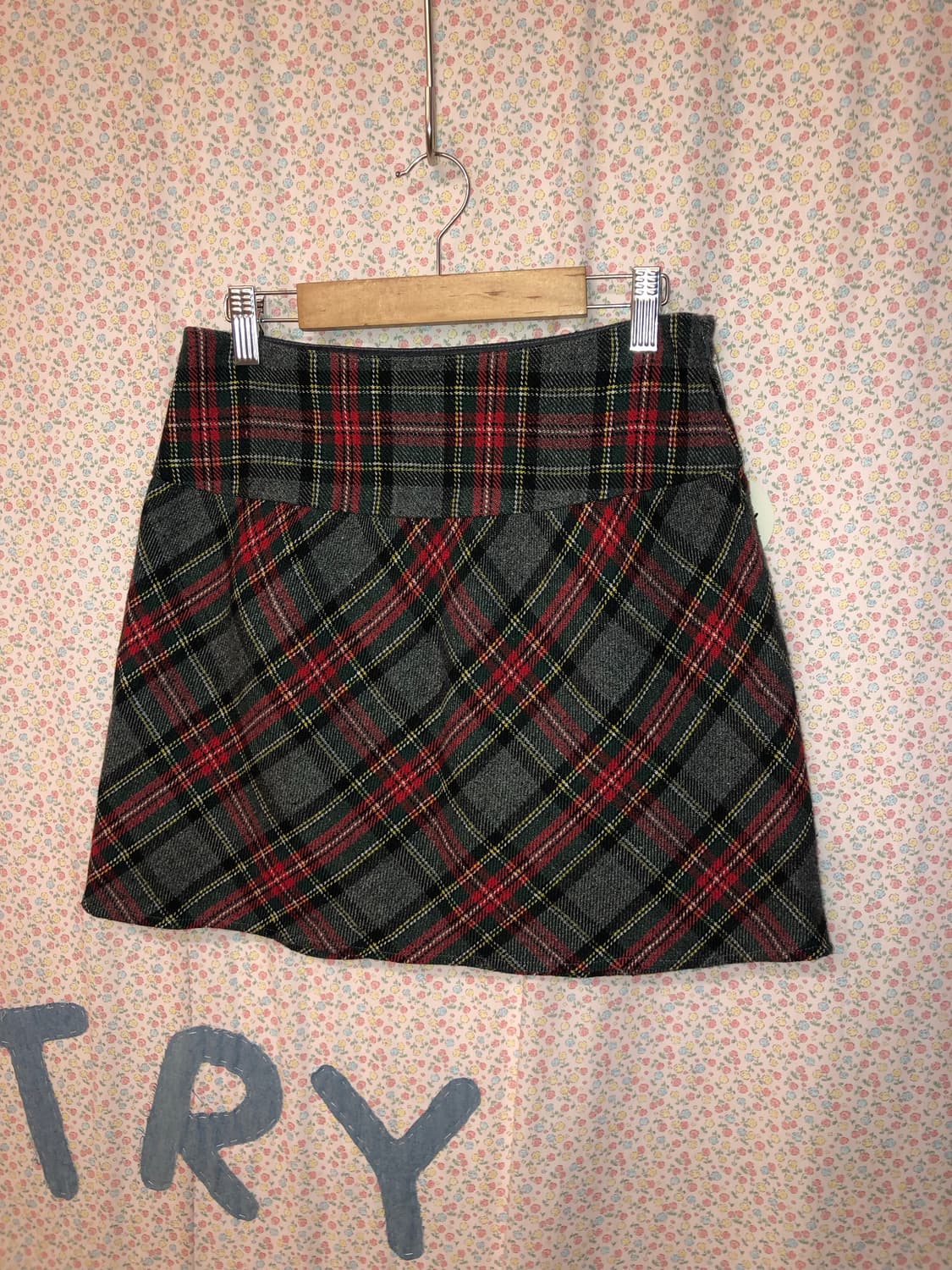 check wool mini skirt 상품이미지1