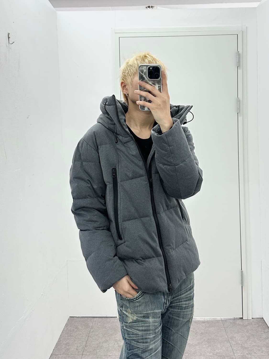 Slick high neck gray puffer jacket 상품이미지1
