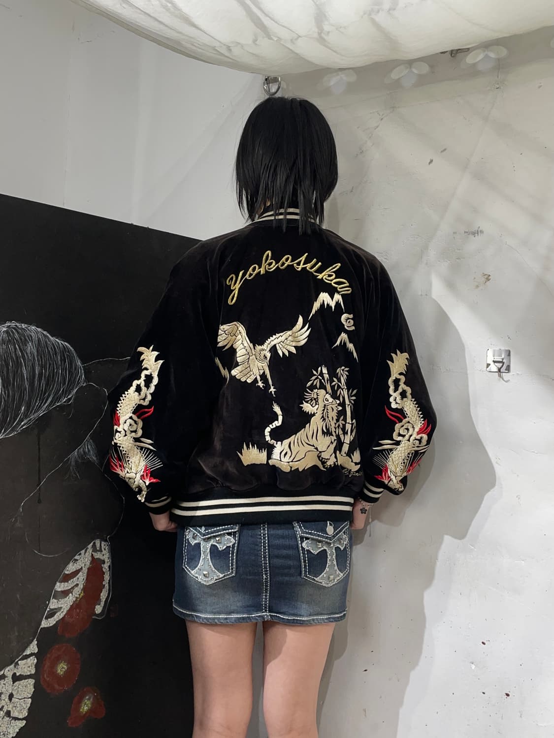 일본빈티지 요코스카 벨벳 자수 스카잔 오리엔탈 스카쟌 M 상품이미지1