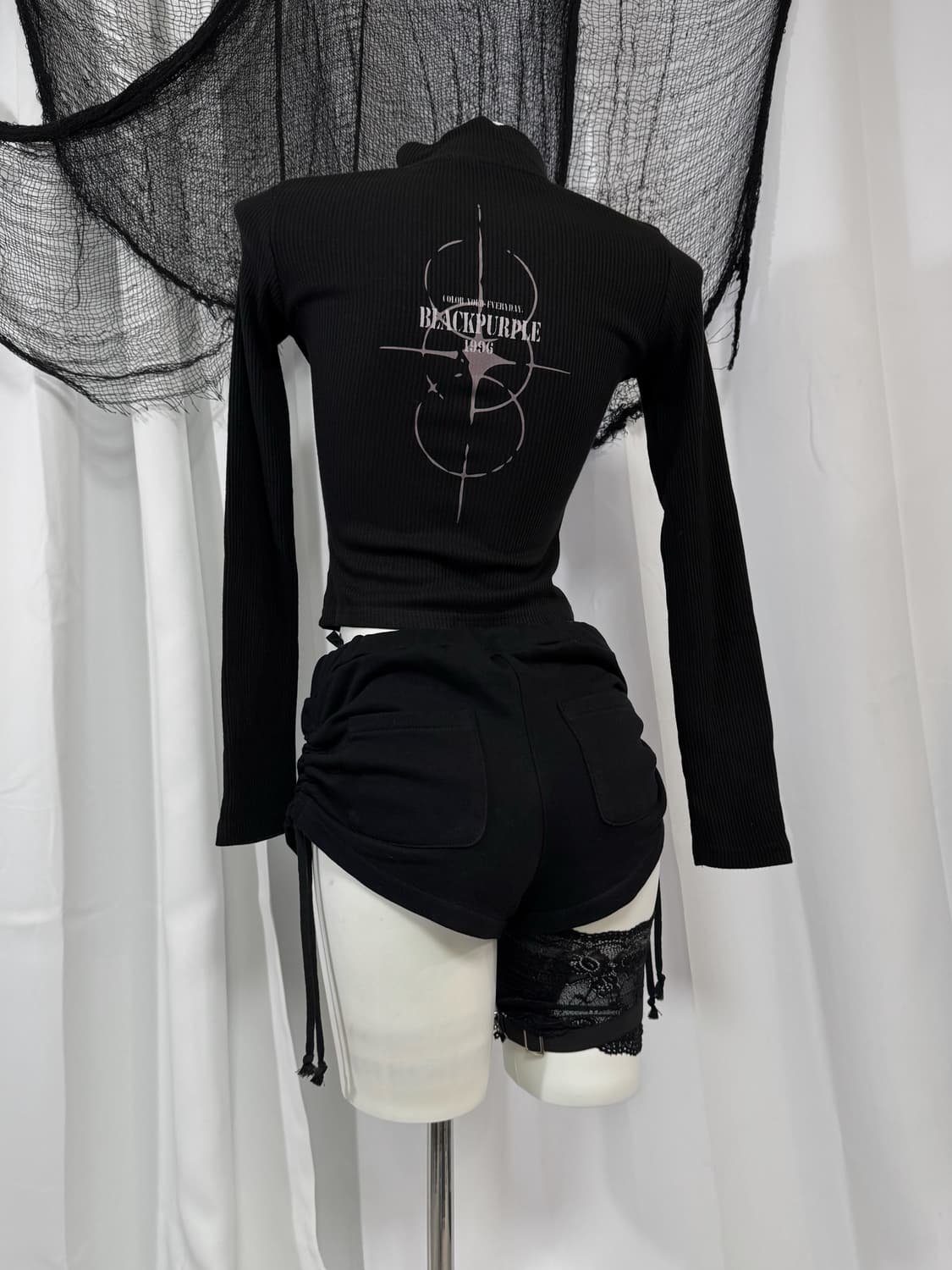 black purple zip up short pants set 상품이미지4