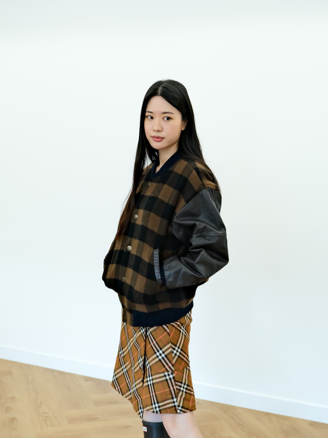 JPN 소가죽 체크 봄버 자켓 F  상품이미지1