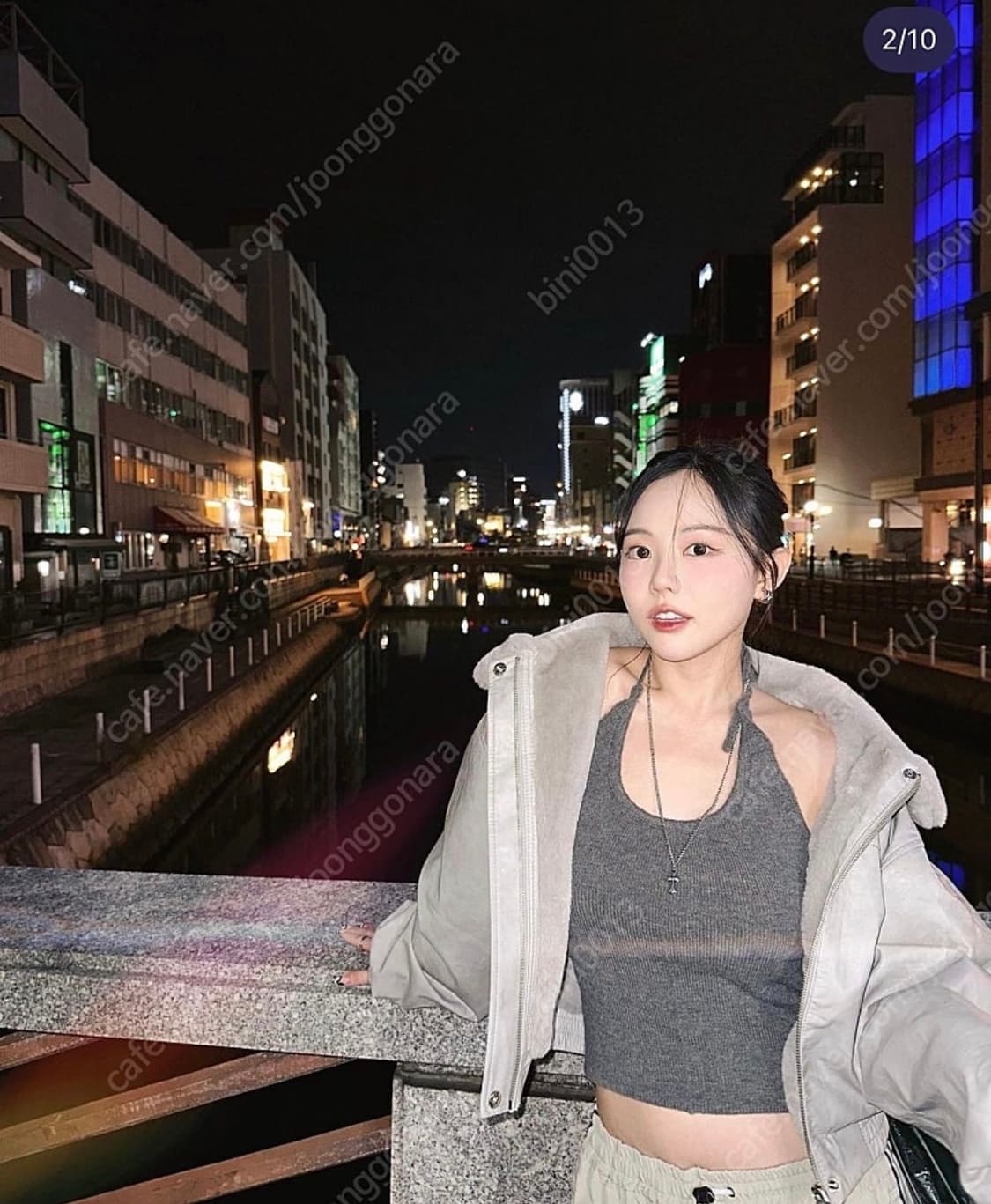 블핑지수/홍영기 착용)큐리티 리버시블 가죽퍼자켓 그레이 상품이미지1