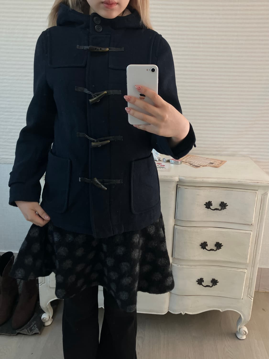 jpn vintage black charcoal dot wool sk 상품이미지2