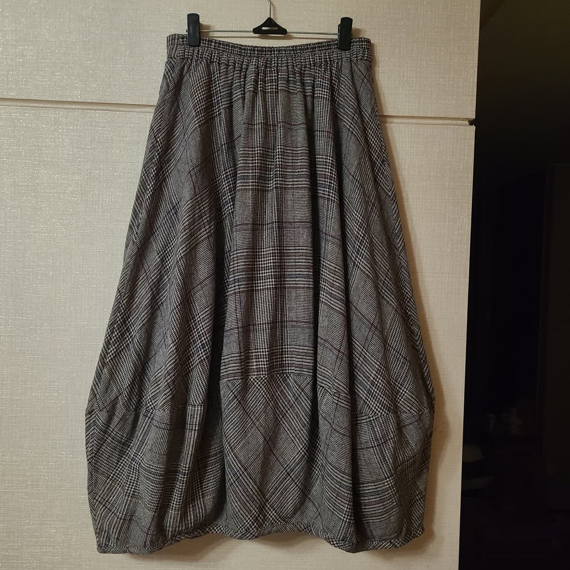 일본빈티지 체크 항아리 벌룬핏 롱스커트 치마 모직 모리걸 할미룩 겨울 상품이미지4