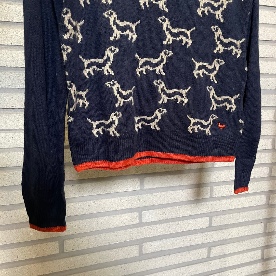 USA VINTAGE 도그 패턴 니트 숄더버튼 라인배색 디테일 네이비 상품이미지5