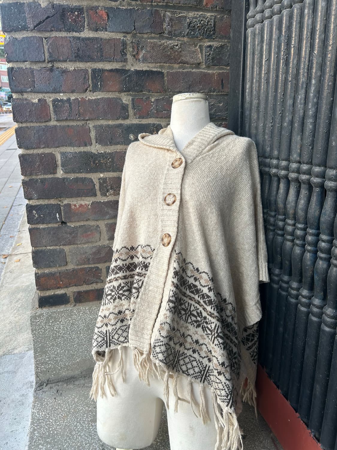 2000s 모리걸 라떼갸루 니트 후드 망토 케이프  상품이미지4