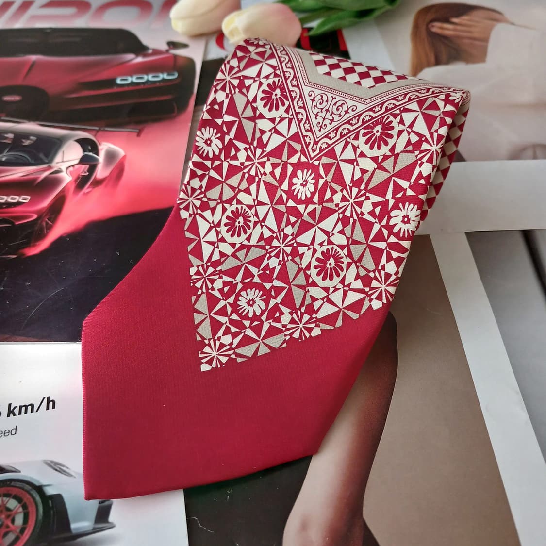 니노 세루티 실크 레드 패턴 넥타이 9.7cm A+등급 A19325
 상품이미지4