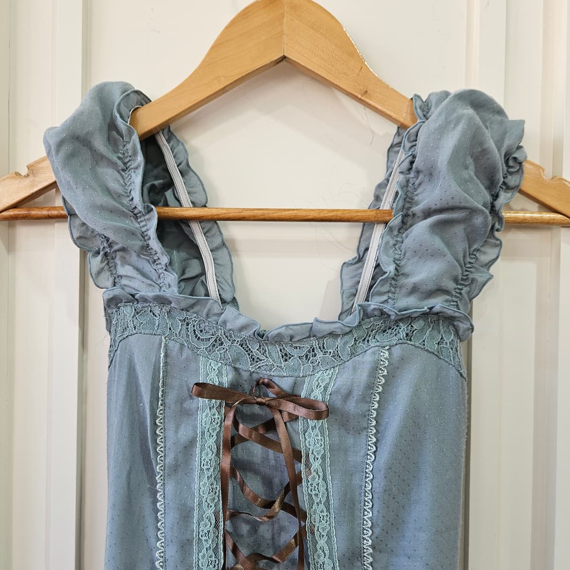 (Axes Femme) 민트블루 레이스 코르셋 리본 원피스 상품이미지2