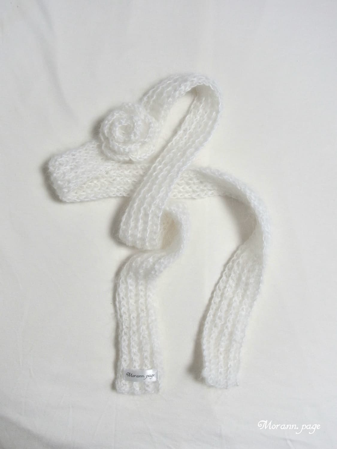 crochet mohair rose scarf white / mega 상품이미지2