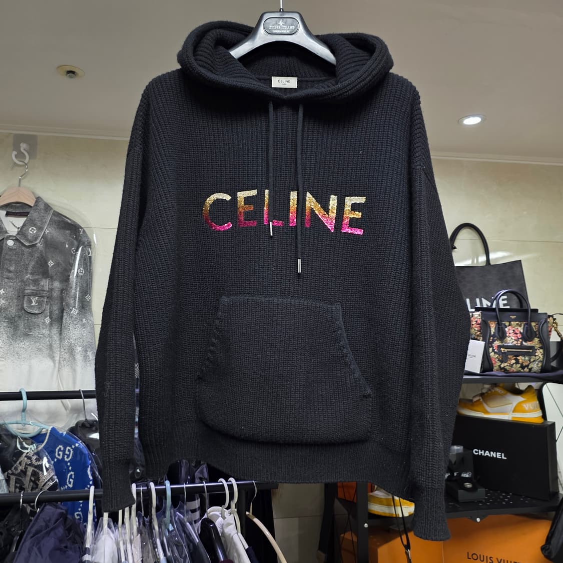 {클로젯}{Xs}[실측M~L]셀린느 리브드 니트 후드티 상품이미지1