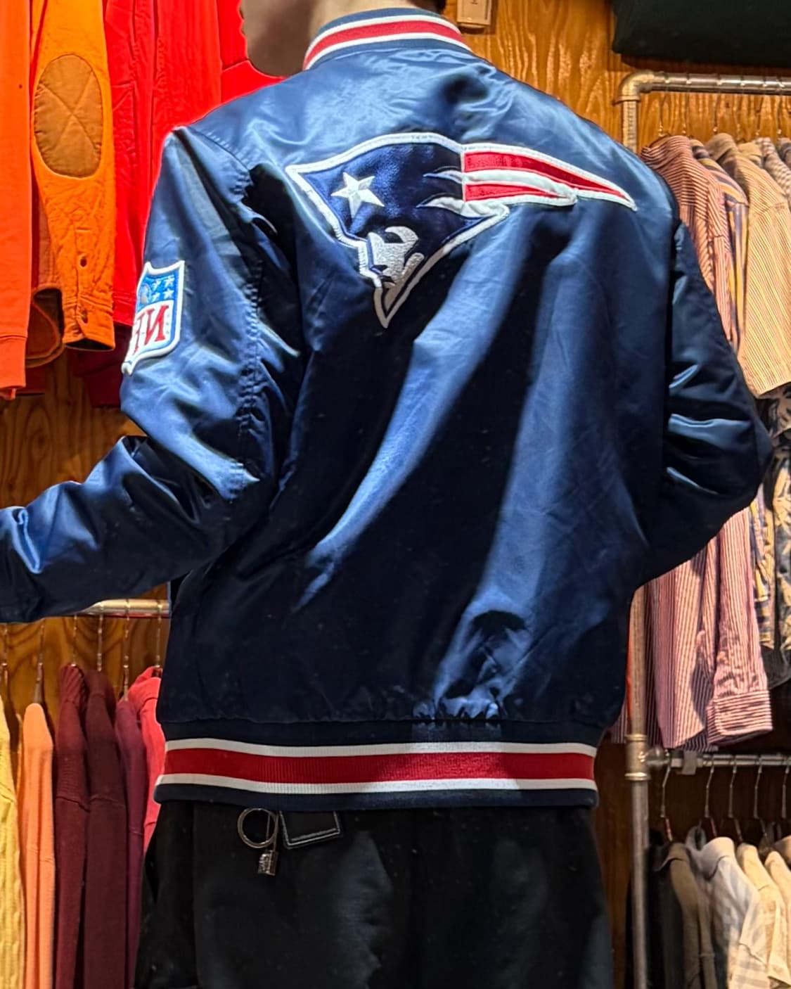 M NFL 빅로고 사틴 네이비 레드라인 바시티 상품이미지2