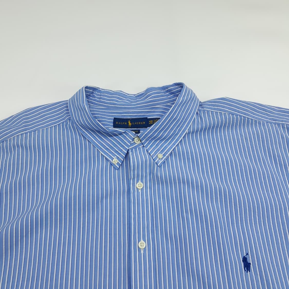 Co818 4XL Big 폴로 랄프로렌 블루 시어서커 QR 반팔 셔츠 상품이미지2
