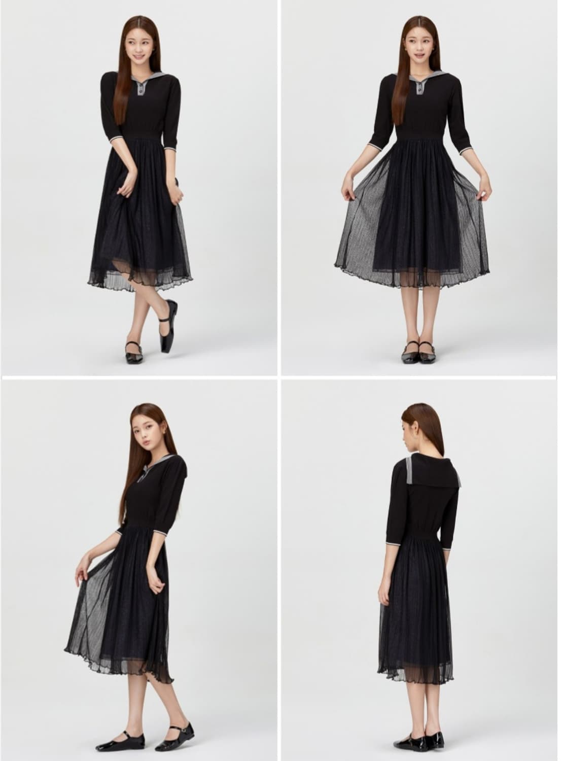 잇미샤 니트 블록 원피스 세일러 플리츠 원피스 상품이미지9