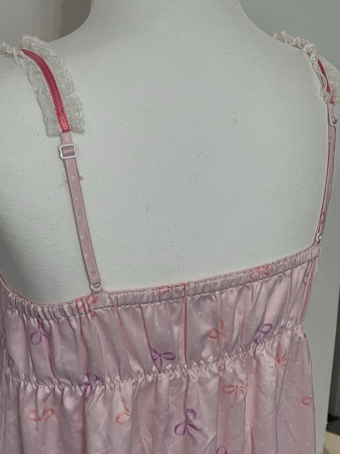 히메갸루 핑크 레이스 슬립 원피스 파자마 룸웨어 홈웨어 상품이미지4