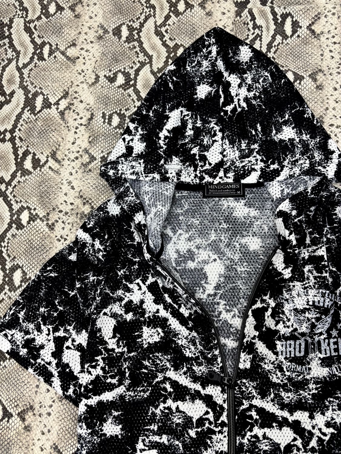 “Vintage” Cross Print Punk 1/2 Hooded Zi 상품이미지5