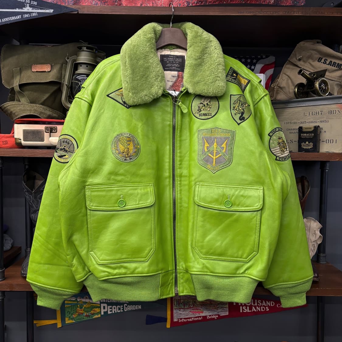 00s TOPGUN TYPE G-1 플라이트 레더 봄버자켓 그린 N526 상품이미지1