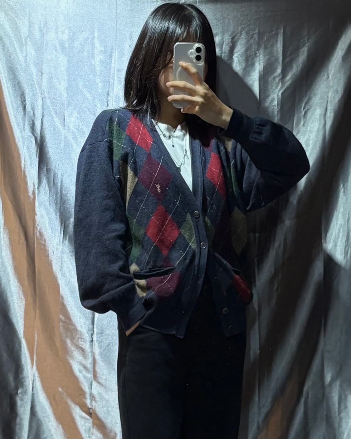 L YSL 입생로랑 아가일 패턴 가디건 상품이미지1