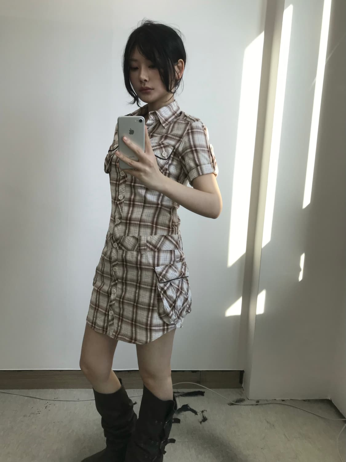빈티지 체크 카고 원피스 상품이미지2