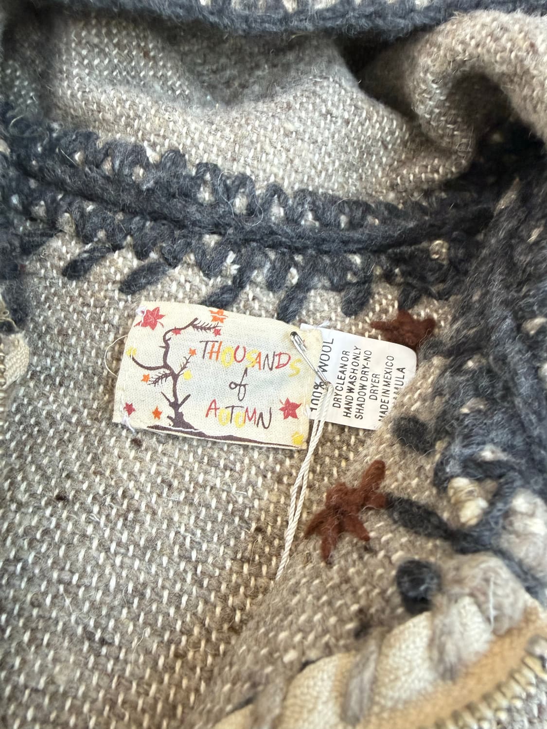 JPN 모카 스티치 단풍 플라워 자수 울 코위찬 후드집업 상품이미지4